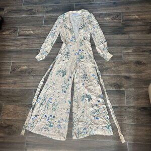 Luisa Beccaria Belted Herbarium Floral-Print Crepe Jumpsuit size 36